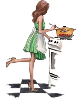 😃 mulher, cozinhar, cozinha, avental, vestido, comida, fogão whatsapp sticker