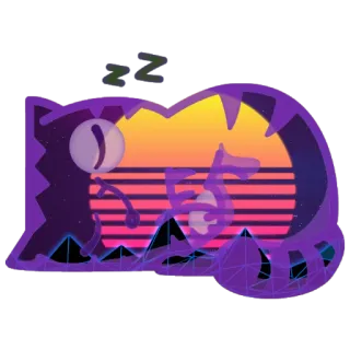😴 Закат, Гора, Фиолетовый, Ретро, 80-е, Синтвейв, Эстетика whatsapp sticker