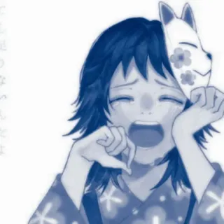 ✉️ 泣かないでください anime, płacz, lisia maska, smutny, japoński telegram sticker
