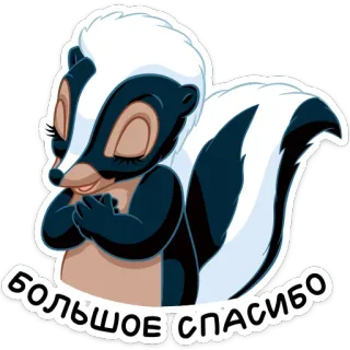😊 БОЛЬШОЕ СПАСИБО skunk, cartoon, thank you, grateful, cute telegram sticker