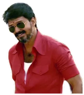 😎 Vijay 배우, 인도 영화, 선글라스, 남자, 빨간 셔츠 telegram sticker