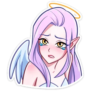 😥 ангел, плачущий, аниме, мультфильм, эльф, слёзы, грустный telegram sticker