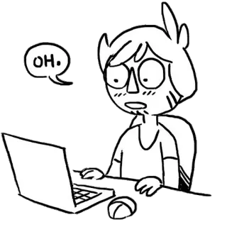 😶 OH. 만화, 컴퓨터, 노트북, 충격받은, 인터넷, 앉아있는, 남성 telegram sticker