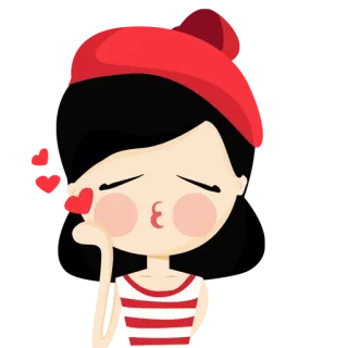 🙋 만화, 소녀, 키스, 귀여운, 베레모, 빨간색, 사랑 telegram sticker