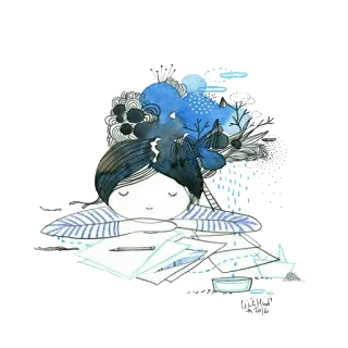 😌 dibujo, chica, artista, ilustración, acuarela, arte telegram sticker