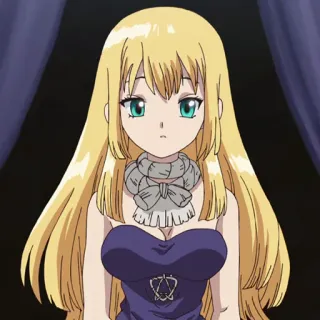 ⛰ Lillian Weinberg Dr. Stone anime, Dr. Stone, Lillian Weinberg, character, blonde hair, dress telegram sticker