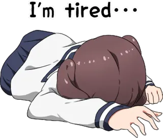 😴 I'm tired... tired, anime, girl, exhausted, student, laying down telegram sticker