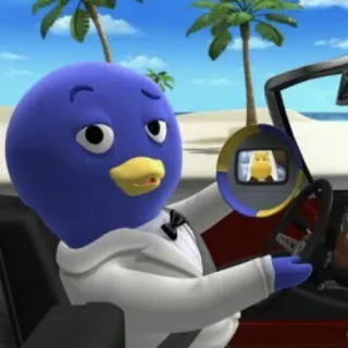 🚗 Pablo Backyardigans dibujos animados, personaje, conduciendo, playa, esmoquin, espejo telegram sticker