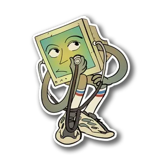 🩺 computer, monitor, character, cartoon, stethoscope, sneakers, whimsical, anthropomorphic telegram sticker