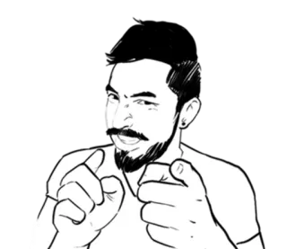 👇 man, pointing, illustration, sketch, facial hair, gesture telegram sticker