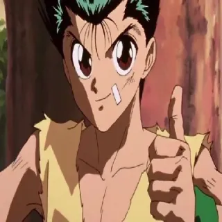 👍 Yusuke Urameshi Yu Yu Hakusho Аниме, Персонаж, Сёнэн, Зеленые волосы, Большой палец вверх, Yu Yu Hakusho telegram sticker