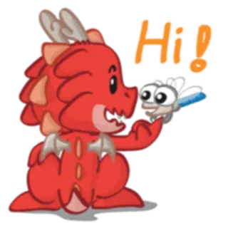 🙂 Hi! dragão, fofo, amigável, desenho animado, saudação, voar, dragão de desenho animado, vermelho telegram sticker