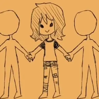 🙂 character, drawing, sketch, cartoon, friends, holding hands telegram sticker
