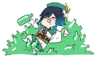 🍺 Venti Genshin Impact venti, genshin impact, anime, videospiel, alkohol, betrunken, chibi telegram sticker
