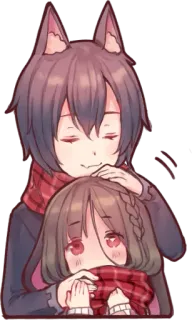 👫 Стиль аниме, Персонажи, Пара, Шарф, Красные глаза, Объятия whatsapp sticker