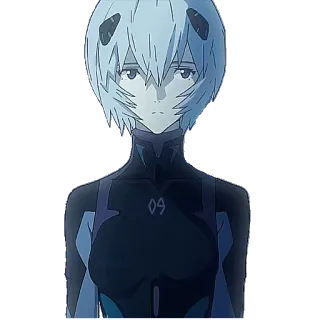 😢 Rei Ayanami Neon Genesis Evangelion 09 Anime, Mädchen, blaue Haare, Roboteranzug, Eva, Evangelion, Rei Ayanami telegram sticker
