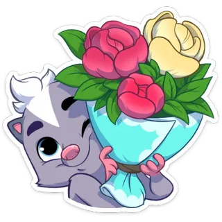 💐 Stinktier, Blumen, Strauß, süß, Tier, Cartoon, Aufkleber telegram sticker