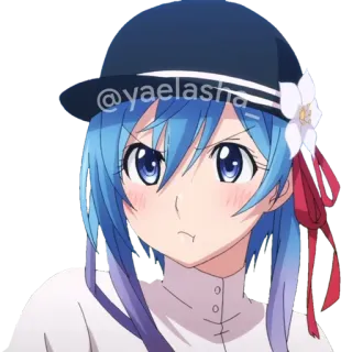 😠 @yaelasha anime, girl, hat, blue hair, bow telegram sticker