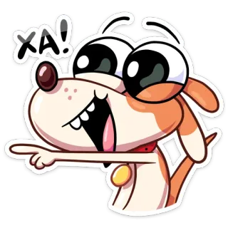 😂 XA! cane, cartone animato, felice, che indica, divertente, eccitato, gioioso telegram sticker