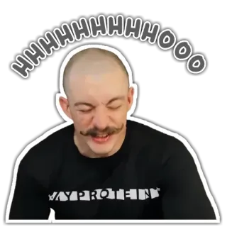 ☝️ HHHHHHHHHOOOO homme, chauve, moustache, autocollant, visage, expression, joyeux, whey telegram sticker