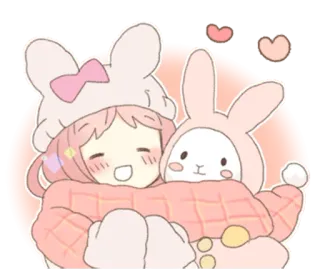 🐰 carino, kawaii, coniglio, cartone animato, rosa, amicizia, abbraccio, adorabile telegram sticker