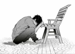 😔 anime, manga, sadness, boy, bench, sitting telegram sticker