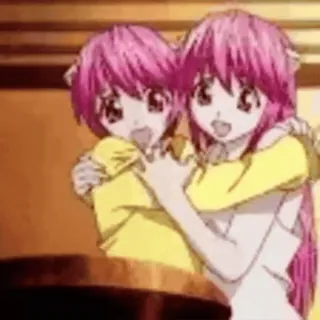 💋 anime, girls, pink hair, cartoon, hugging, friends telegram sticker