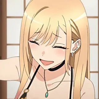 🥟 anime, girl, smile, blonde hair, necklace, choker telegram sticker