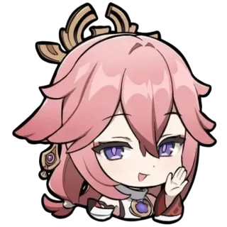 🤫 Yae Miko Genshin Impact anime, video game, character, fox, pink hair telegram sticker