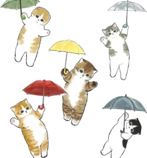 🌧 gatos, guarda-chuvas, animais, fofo, aquarela telegram sticker