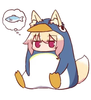 🐧 pingouin, animé, dessin animé, oreilles de renard, poisson telegram sticker
