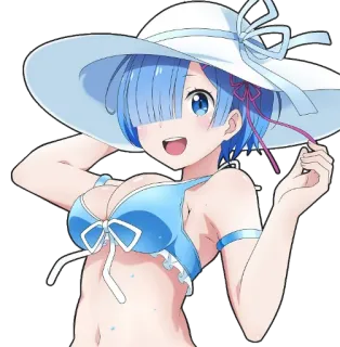 😃 Rem Anime, Cô gái, Bãi biển, Mùa hè, Đồ bơi, Rem, Mũ telegram sticker