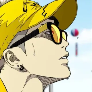 🇨🇼 Anime, Cartoni animati, Giallo, Occhiali da sole, Spiaggia, Estate whatsapp sticker