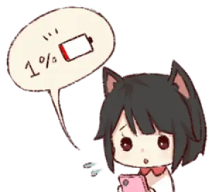 🔌 1 % อนิเมะ, ผู้หญิง, แบตหมด, เหนื่อย, หูแมว, ดิจิทัล, หมดแรง, การ์ตูน telegram sticker