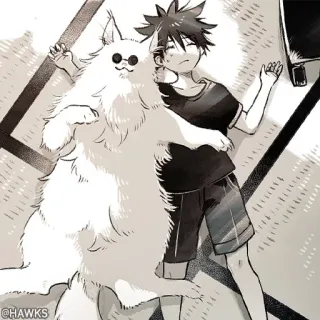 🖤 ragazzo, cane, anime, cartone animato, carino, animale domestico, amichevole whatsapp sticker