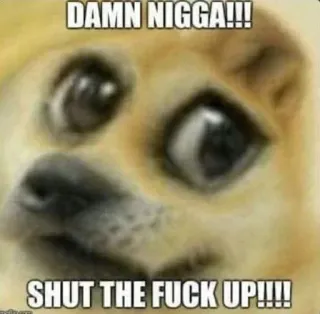 🤫 DAMN NIGGA!!! SHUT THE FUCK UP!!!! dog, meme, offensive, insult, angry telegram sticker