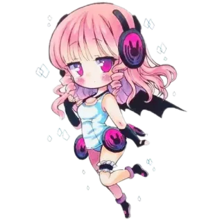 😕 ちび, アニメ, ピンク髪, ヘッドホン, 可愛い, かわいい telegram sticker