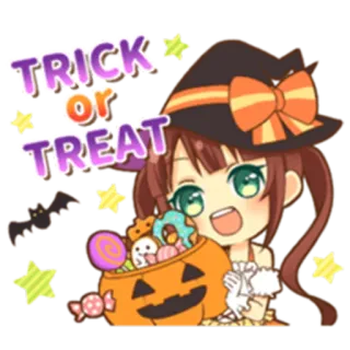 😄 TRICK or TREAT 할로윈, 트릭 오어 트릿, 마녀, 사탕, 휴일, 축하, 애니메이션, 귀여운 telegram sticker