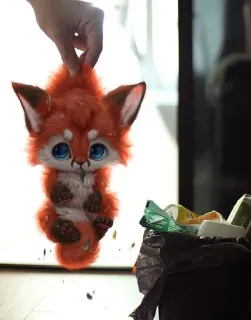 🗑️ fox, animal, trash, cute, orange, furry telegram sticker