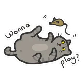 😃 Wanna play? gato, ratón, jugar, lindo, gatito, mascota, animal telegram sticker
