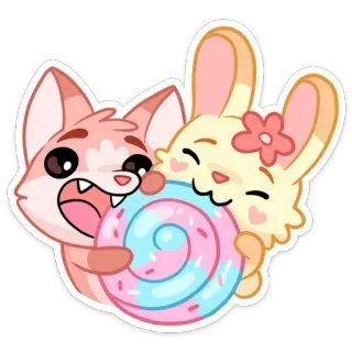 🍭 stiker, imut, rubah, kelinci, lolipop, kartun, binatang, manis whatsapp sticker