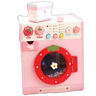🫥 Strawberry washing toy, strawberry, washing machine, pink, cute, play, children's toy, wooden toy telegram sticker
