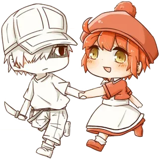 ❄️ Anime, Cells at Work, Sel Darah Putih, Sel Darah Merah, Pisau whatsapp sticker