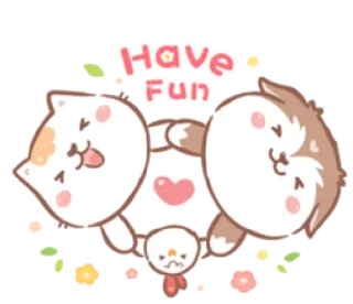 😄 HAVE FUN carino, gatto, cane, amicizia, pupazzo di neve, divertiti telegram sticker