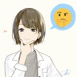 🤔 ん anime, thinking, pondering, illustration, woman, emoji, thought, cute telegram sticker