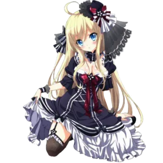 🖤 Anime, Mädchen, blond, Kleid, niedlich, Cartoon telegram sticker