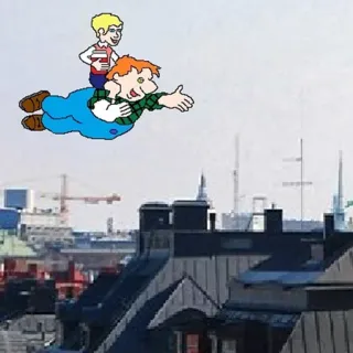 😁 漫画, 飛行, 都市景観, キャラクター, 空, ファンタジー telegram sticker
