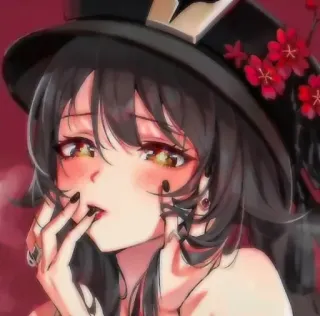 🤤 Hu Tao Genshin Impact Anime, Mädchen, Hut, Blume, Genshin Impact, Hu Tao whatsapp sticker