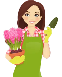 👩‍🌾 Gartenarbeit, Blumen, Frau, Schürze, Pflanzen, Schaufel whatsapp sticker