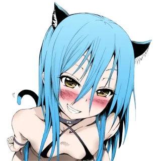 😼 аниме, девушка-кошка, манга, иллюстрация, фанарт, голубые волосы, каваий telegram sticker